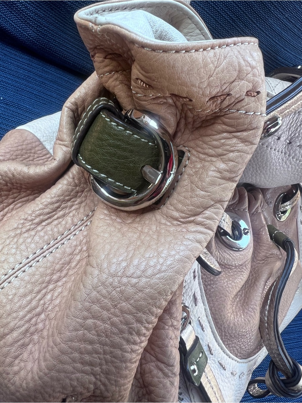 B Makowsky Lisbon Hobo Shoulder Bag Multicolor Leather Cream Tan Gold Slouchy - Picture 7 of 16